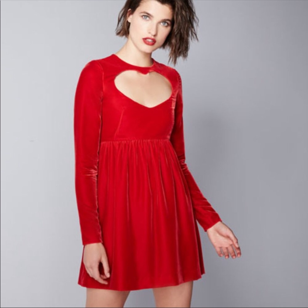 Chloe Red Crush Heart Cutout Velvet Mini Dress NWT